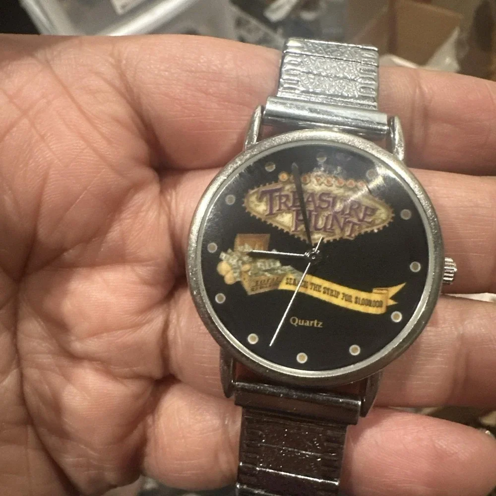 Working Treasure Hunt Watch 35mm Silver Steel Band Quartz New Battery Fit 7.5in